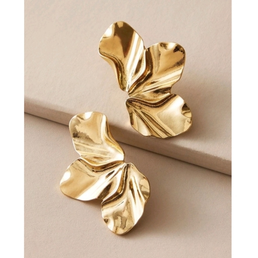 NEW! Anthropologie Molten Asymetrical Hammered Minimalist Gold Post Earrings